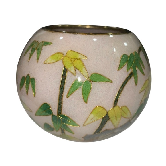 Vintage Plique-à-Jour Cloisonné Glass Candle Holder w/ Crane Pale Pink Luminary - Picture 5 of 11